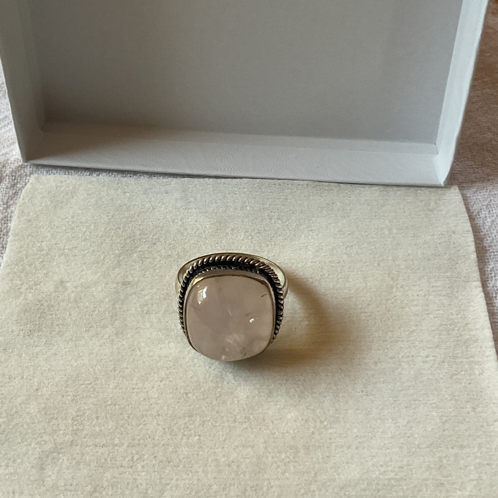 Sterling Silver Rose Quartz Statement Ring - Pink Cushion Stone